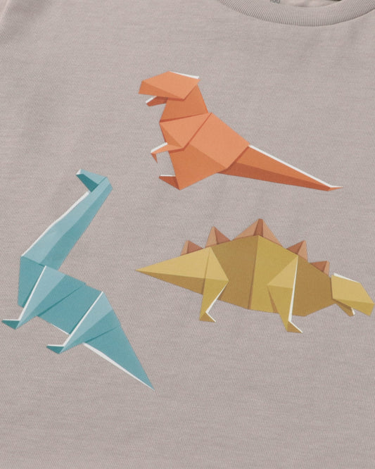 恐竜柄キッズTシャツ グレー(ORIGAMI DINOSAURS) プリント柄|RAMÜNE