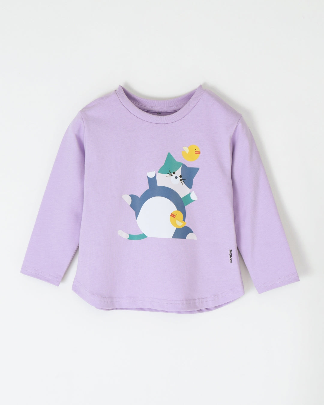 ネコ ブロック柄 長袖Tシャツ 男の子 ライラック｜RAMÜNE BLOCK ANIMALS CAT