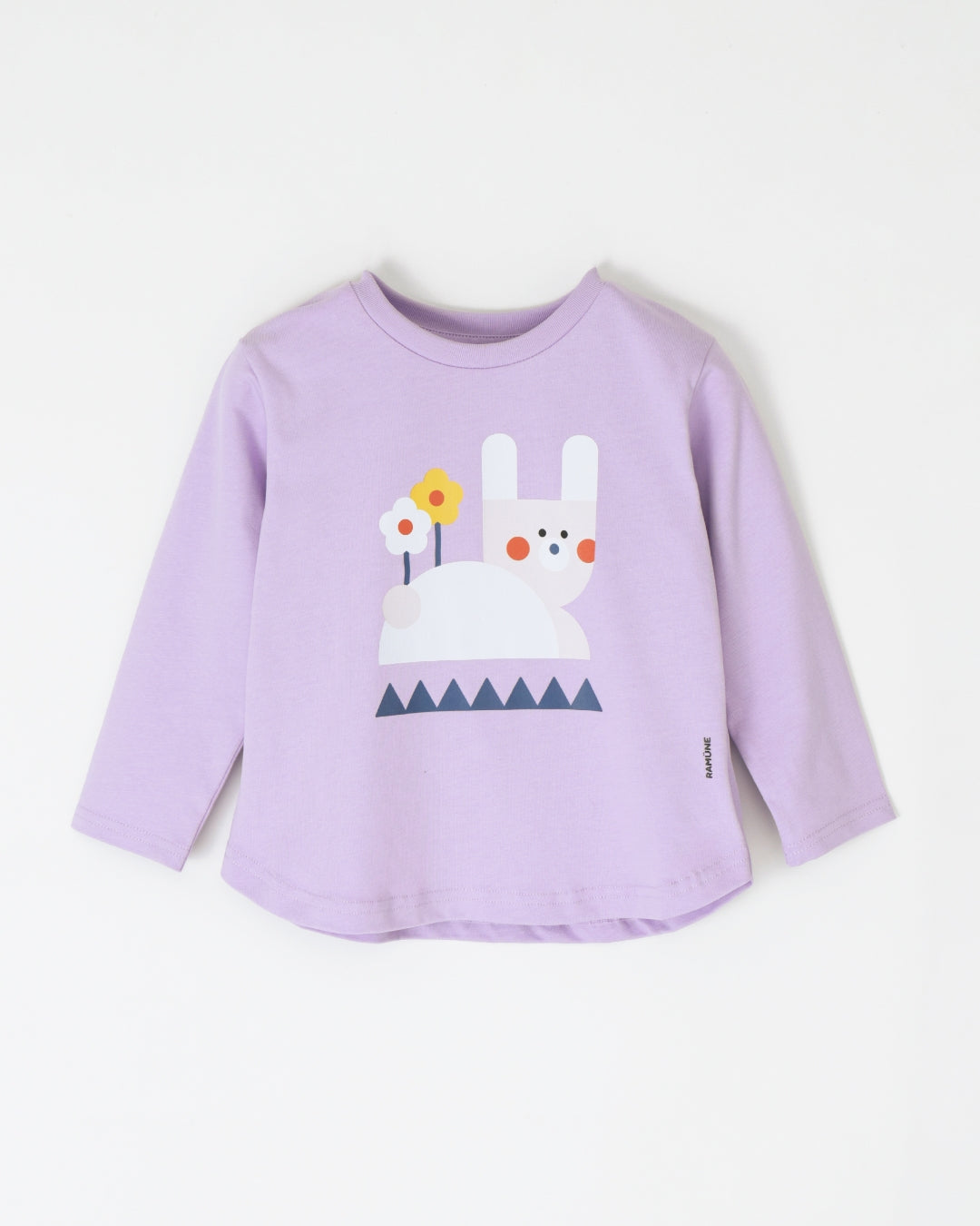 うさぎ ブロック柄 長袖Tシャツ 男の子 ライラック｜RAMÜNE BLOCK ANIMALS RABBIT
